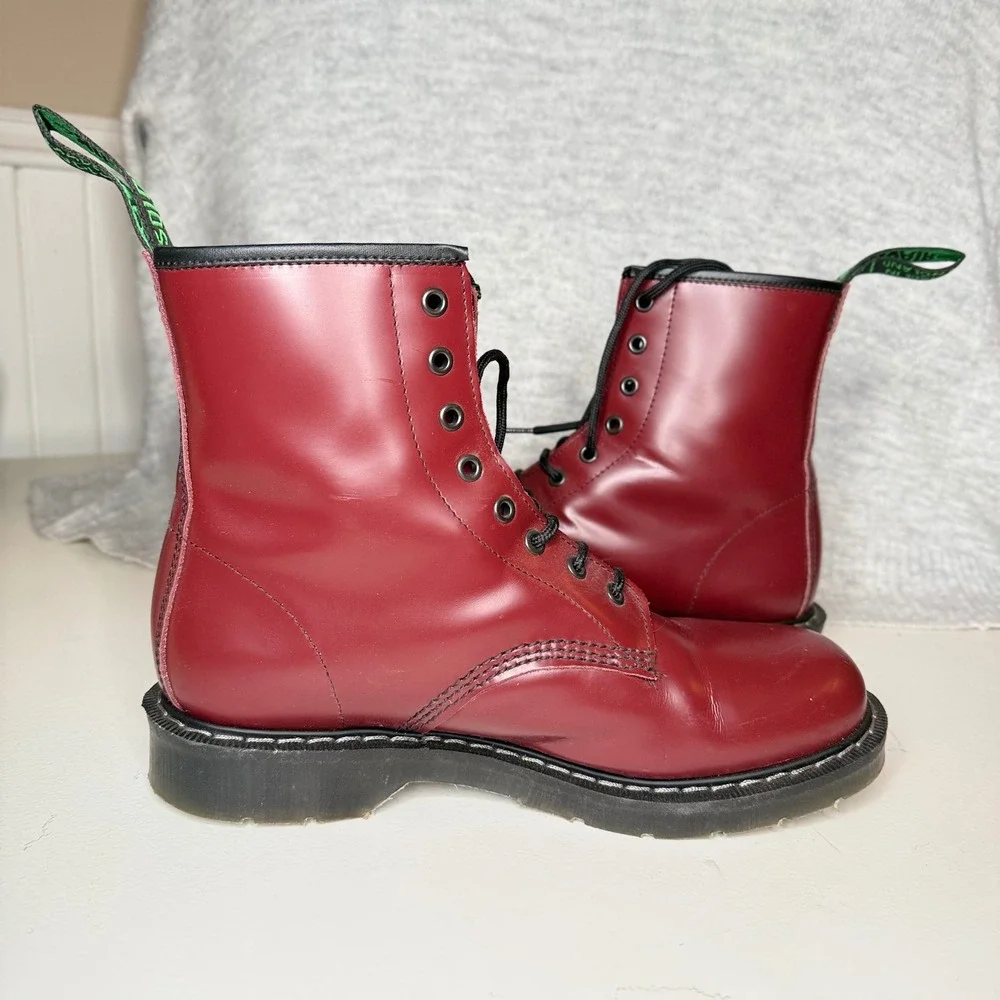 Solovair 8 Eye Men's UK 10 Derby Boot Cherry Red Rub-Off Leather Made in England